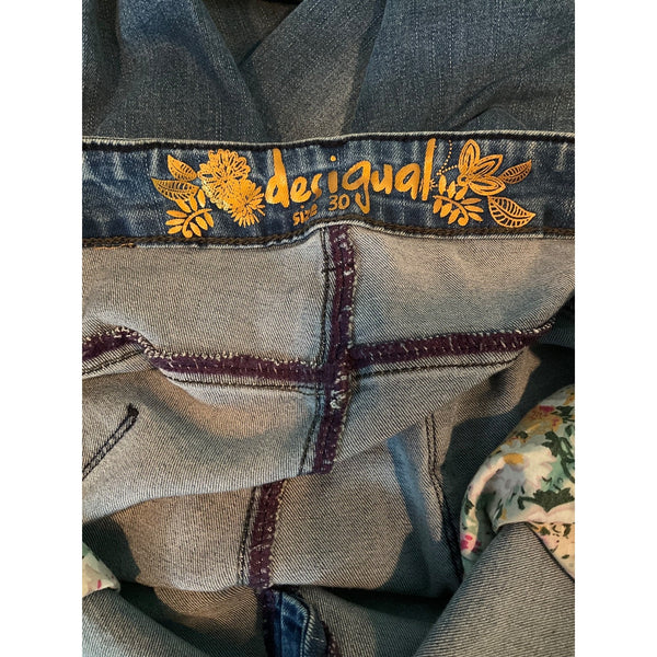 DESIGUAL Floral Embroidered Womens Graphic Skinny Jeans 30X27 18SWDD59 Y2K Vibes