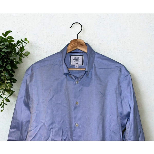 Charles Tyrwhitt Dress Shirt Non Iron Slim Fit Blue Oxford Men's 16/33