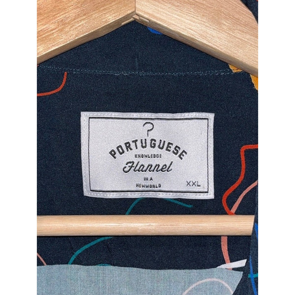 Portuguese Flannel Doodle 2 Vacation Shirt 2XL Navy Art Print Camp Collar