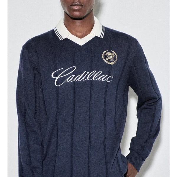 Abercrombie & Fitch Cadillac Soccer Sweater 2XL Blue Ribbed Rugby Polo NWT