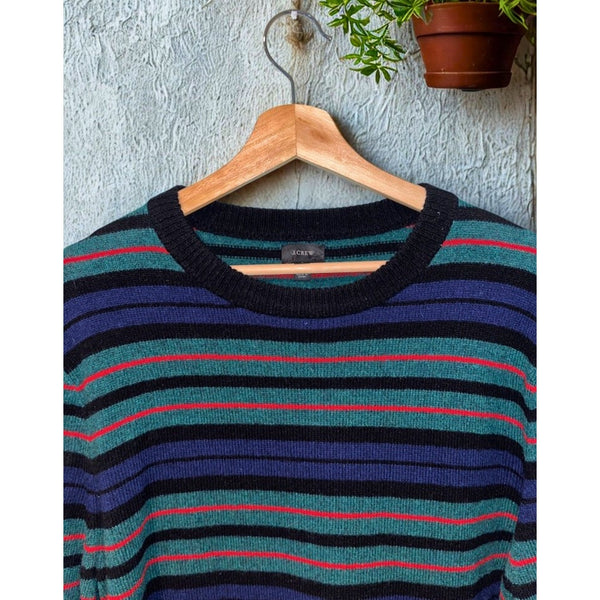 J.Crew Lambswool Crewneck Sweater Men’s Large Tartan Stripe Knit Pullover