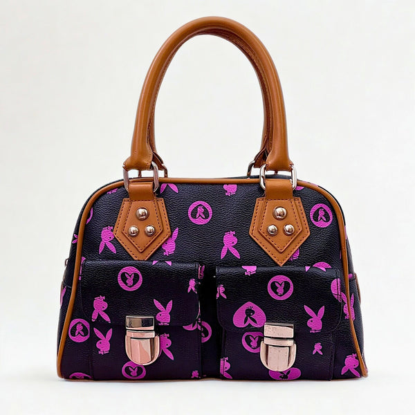 Playboy Pink & Black Monogram Handbag Y2K Bunny Print Pink Lining