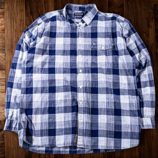 Barbour Tailored Fit Plaid Button Shirt Men's XL Blue White Cotton Long Sleeve