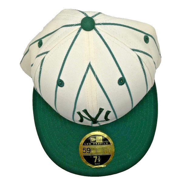 New York Yankees 59FIFTY MLB Cap Hat Oatmeal Green Striped Unisex Sz. 7 3/8 RARE