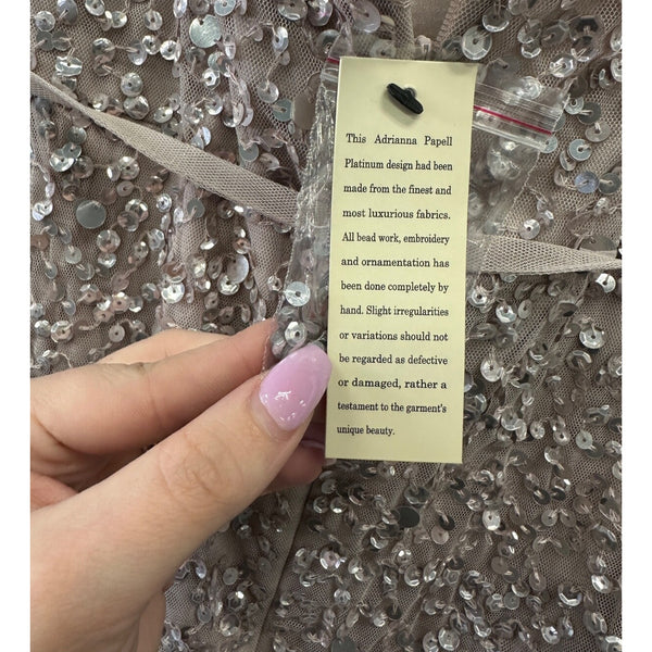 Adrianna Papell 40318 Allover Sequin Dress Morganite Sz. 14 (SAMPLE)