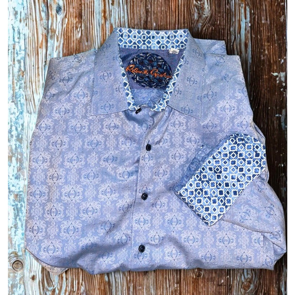 Robert Graham Paisley AOP Flip Cuff Shirt XL Blue Classic Fit Button Up EUC