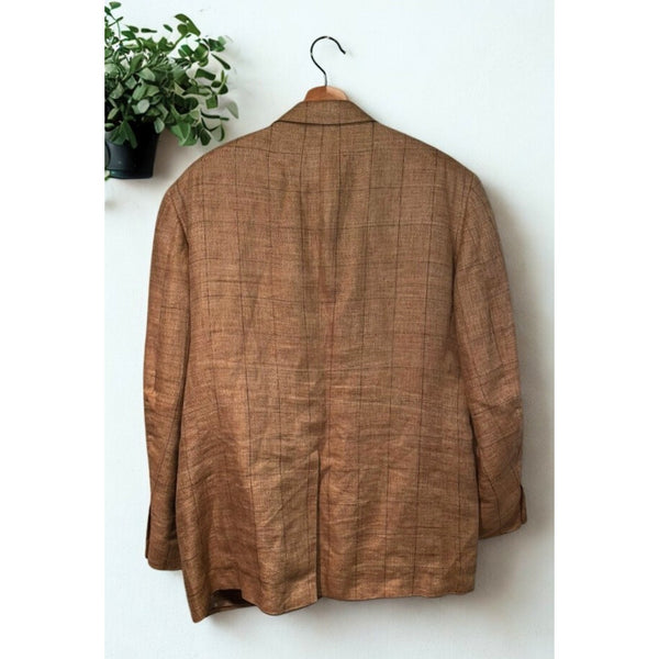 Brooks Brothers 43R Linen Herringbone Windowpane Blazer 2-Button Jacket EUC