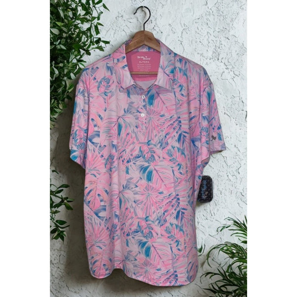 Birdie Bound Polo XL NWT Pastel Palms Floral Golf Shirt UPF 50 Stretch