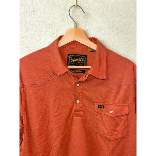 Howler Bros Ranchero Polo Shirt Sz Large Oxidized Clay Pearl Snap Western Cowboy
