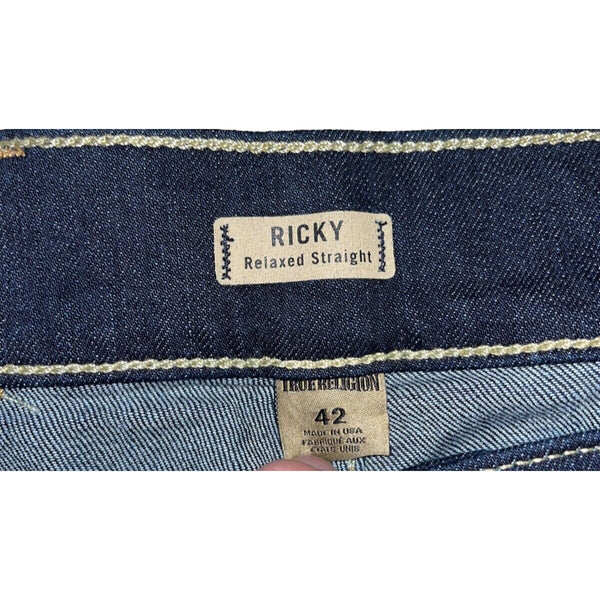 True Religion Ricky Straight Jeans Wanted Man Dark Wash Men's 42x34 Stretch USA