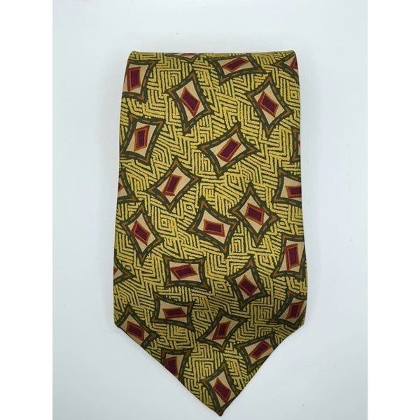 Burberrys of London Vintage Silk Tie Geometric Pattern Yellow Green Red