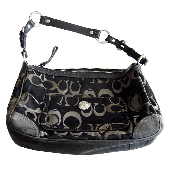 Coach Hobo Purse Black Leather Trim Suede D05K-2172 Shoulder Bag W/ Dust Bag