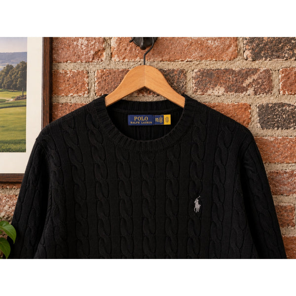 Polo Ralph Lauren Cable Knit Sweater Men's 2XL Black Wool Cashmere Pony