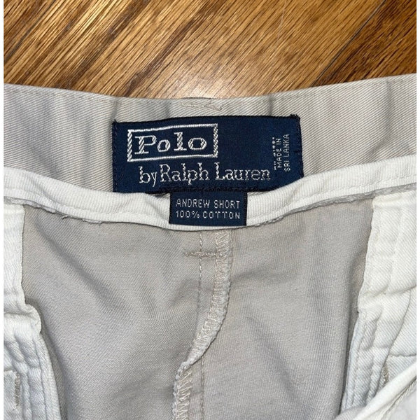 Polo Ralph Lauren Andrew Shorts Mens 34 Beige Pleated Chino Vintage Preppy