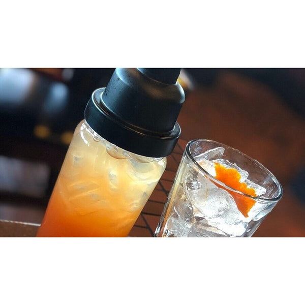 TGI Fridays NYC Glass Mixing Cocktail Black Cap and Strainer 9" Tall New In Box