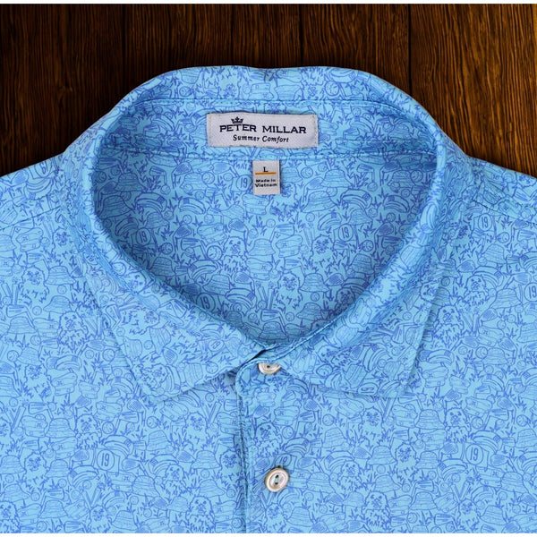 Peter Millar Tillis Polo Blue AOP Caddyshack Spring Brook Country Club Sz. L