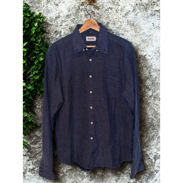 Taylor Stitch The Jack Reverse Jacquard Button Down Shirt Men's 42 L Navy EUC