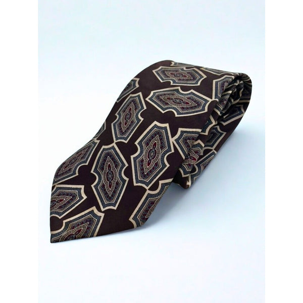 Christian Dior Monsieur Silk Tie Brown Blue Geometric Abstract VTG Italy USA