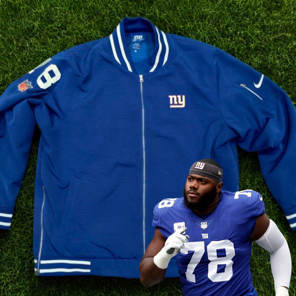 New York Giants Andrew Thomas Game Worn Sideline Coaches Blue Jacket Sz. 3XLT