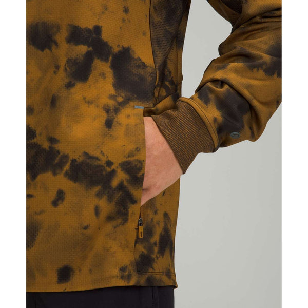 Lululemon Mens M Textured Tech Hoodie Diamond Dye Gold Spice Black Pullover