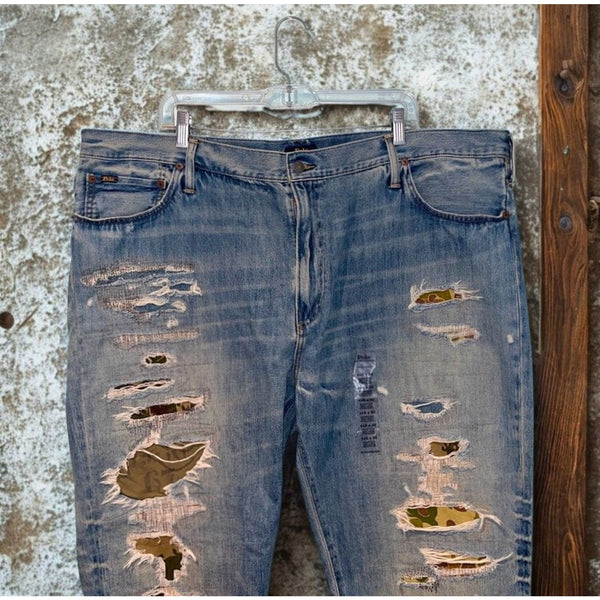 Polo Ralph Lauren Hampton Relaxed Straight Distressed Camo Jeans 44B x 30 NWT