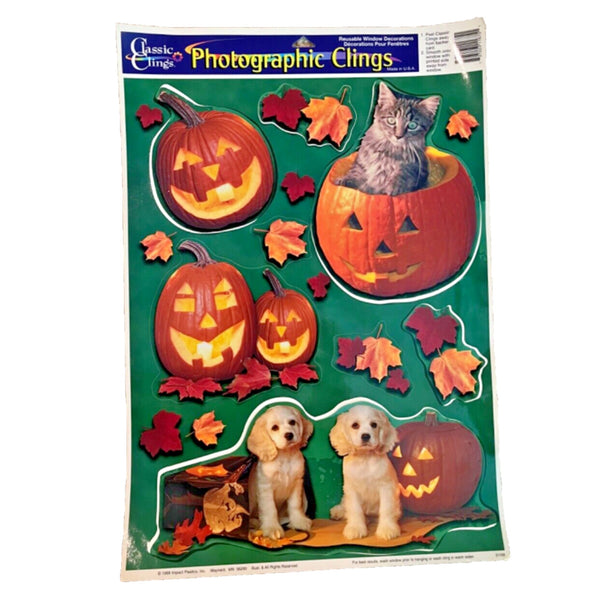 Halloween Cats & Dogs Plastic Window Clings Vintage NOS