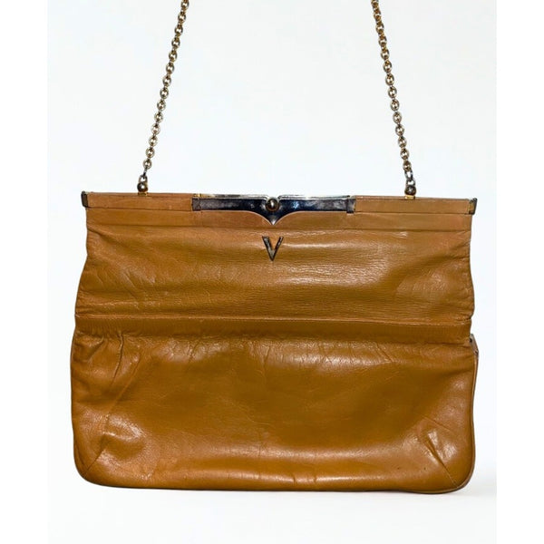 Valentino by Mario Valentino Vintage Leather Shoulder Bag Brown Chain Strap