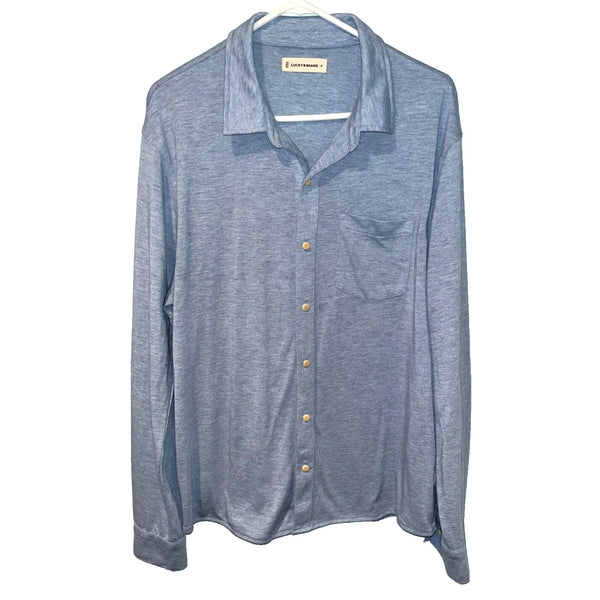 Lucky Brand Tencel Jersey Shirt Mens XL Blue Button Up Long Sleeve