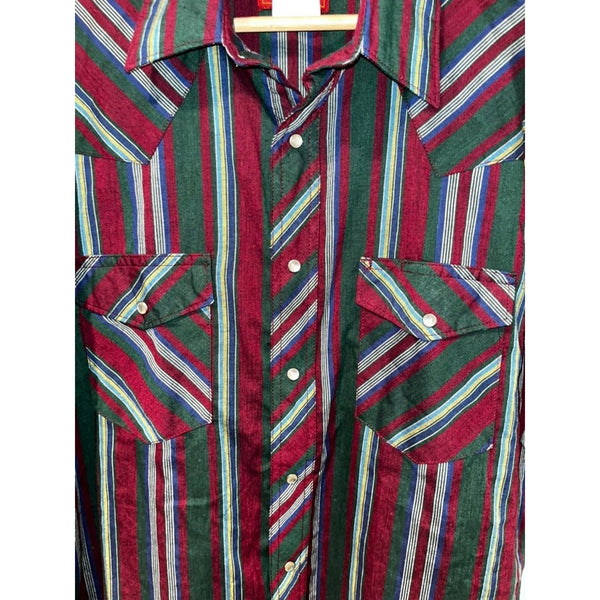 Rustler Western Pearl Snap Shirt Mens L Striped X-Long Tails Rodeo Vintage