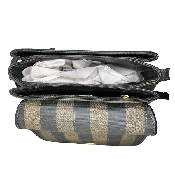 Fendi Purse PEQUIN BAG Striped Leather Gold Modern Pockets Organizer VNTG