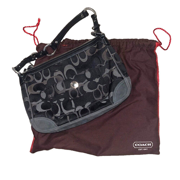 Coach Hobo Purse Black Leather Trim Suede D05K-2172 Shoulder Bag W/ Dust Bag