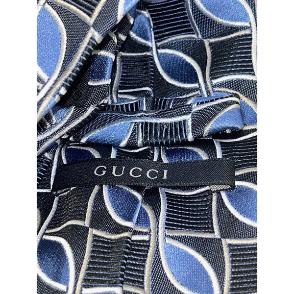 Gucci Geometric Silk Tie Blue Black Gray 100% Silk Made in Italy