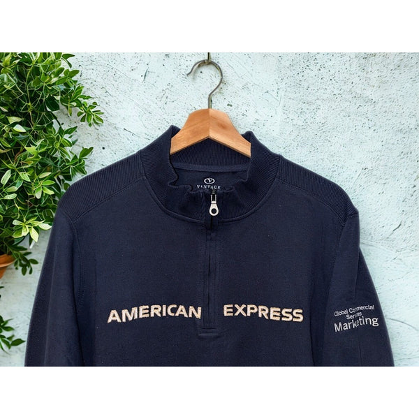 American Express Global Marketing Vantage 1/4 Zip Pullover Men’s M Navy EUC