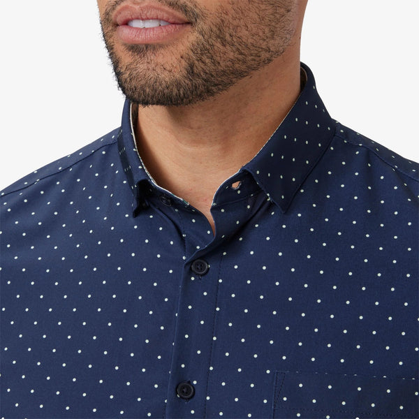 Mizzen+Main Leeward Short Sleeve Shirt Men’s M Trim Fit Blue Polka Dot Stretch