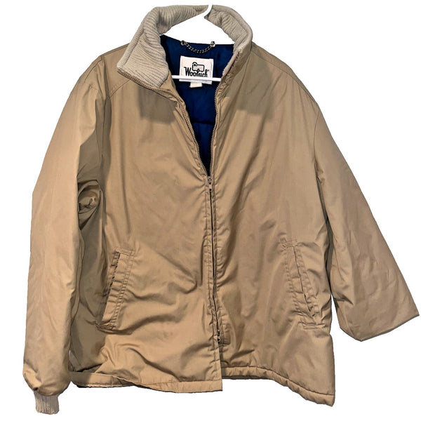 Woolrich Vintage Chore Jacket 2XL Tan Blue Nylon Lining Knit USA Made