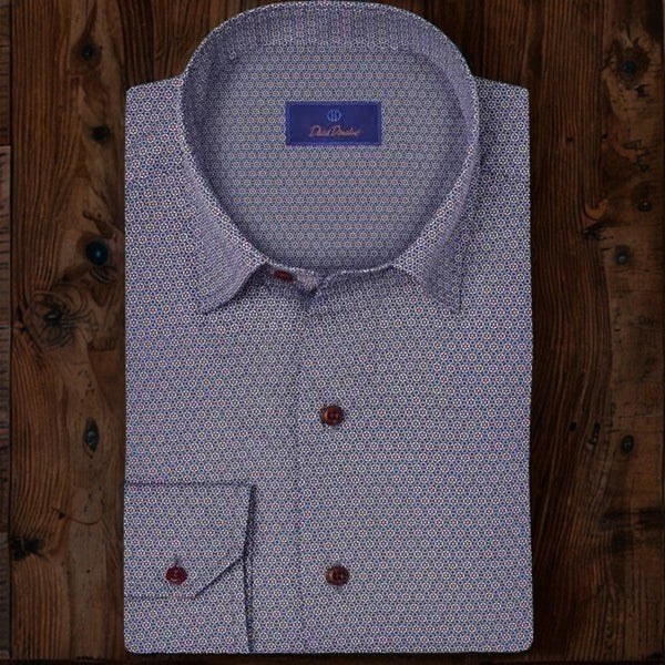David Donahue Petrol Micro Geometric Sport Shirt Men's M NWT MSRP $165