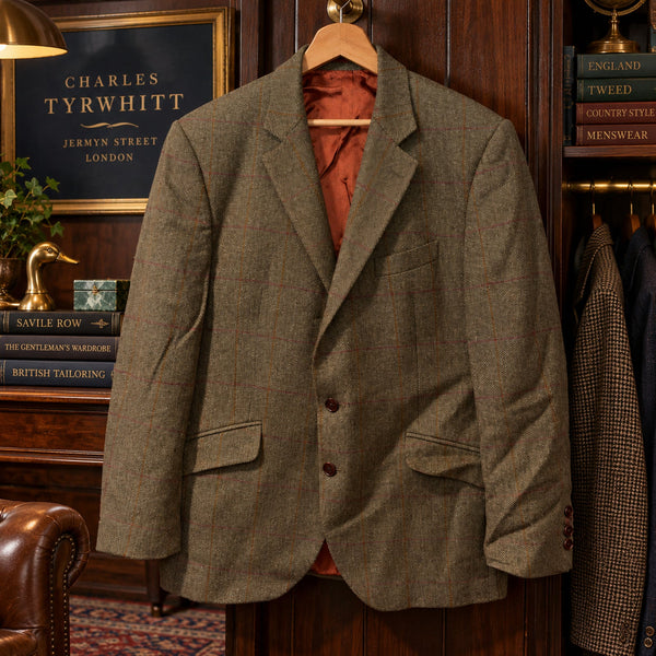Charles Tyrwhitt Wool Windowpane Tweed Blazer Sport Coat 44R Woven in England
