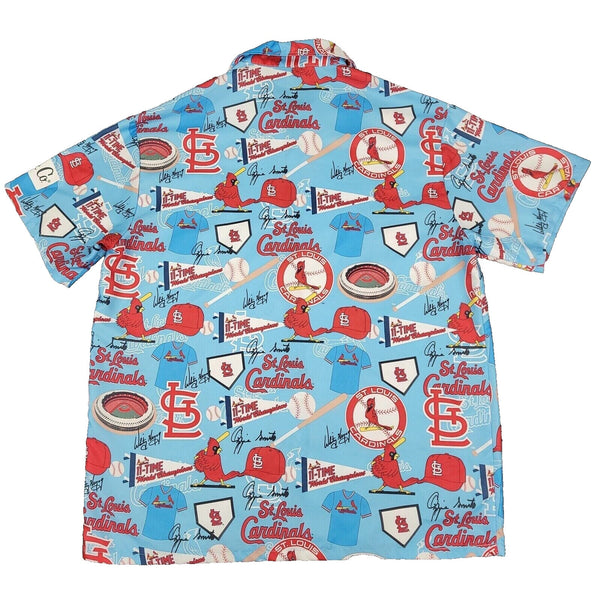 St Louis Cardinals Hawaiian Shirt Sz. XL Aloha Camp Button MLB All Over Print