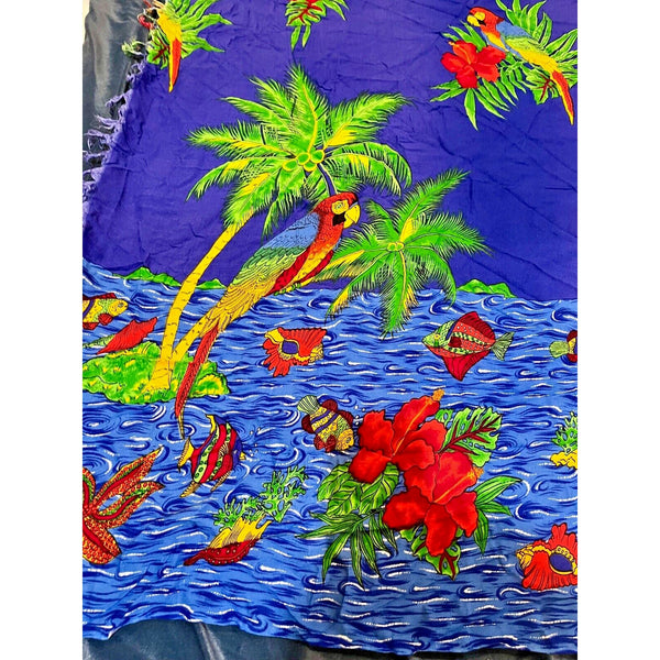 Tropical Print Fringe Edge Shawl Scarf Skirt Beach 68” x 42” Vintage Women's
