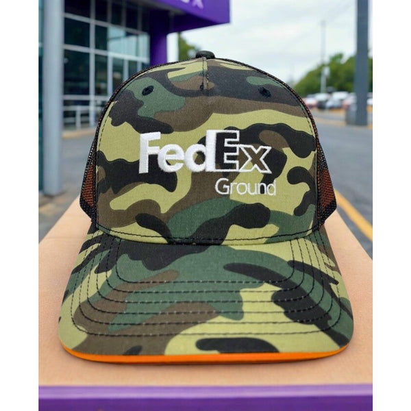 FedEx Ground Camo Trucker Hat Snapback Orange Black Mesh Delivery Driver Cap