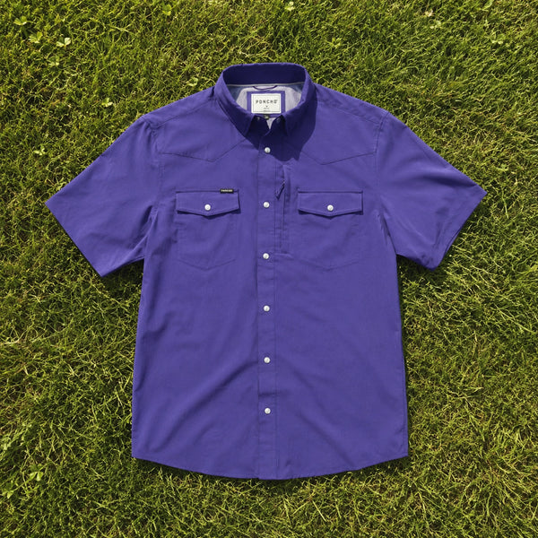 Poncho Outdoors Billy Bob Western Snap Shirt Purple Pearl Snaps Men's L EUC