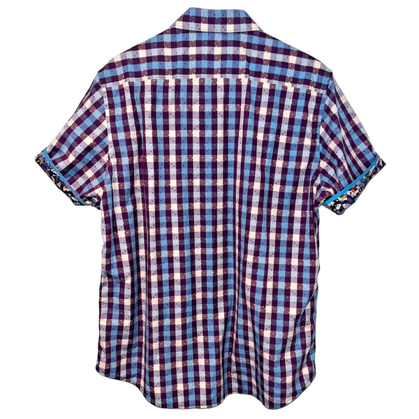 Robert Graham Griswold Check Short Sleeve Shirt Purple Pattern Men XL NWOT