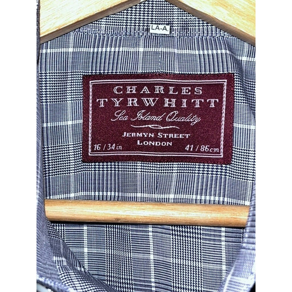 Charles Tyrwhitt Dress Shirt Non Iron Check Sea Island Sz. 16/34 French Cuff