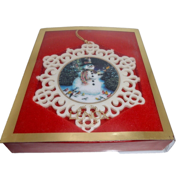 LENOX "WINTER GATHERING" Snowman with Birds Pierced Ornament INTER ART