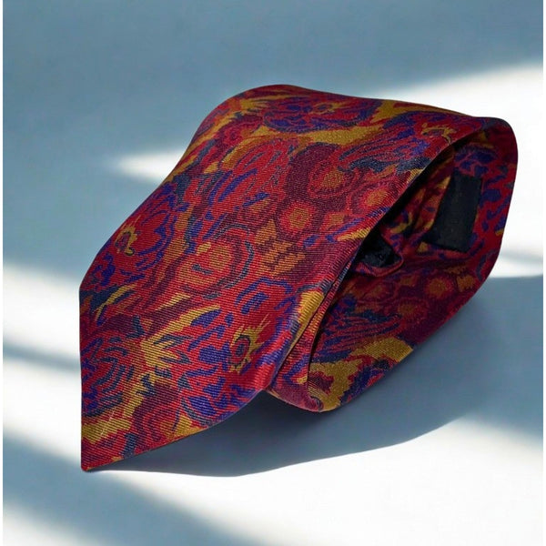 Fendi Roma Handmade Silk Tie Italy Red Blue Gold Abstract Luxury Designer Tie