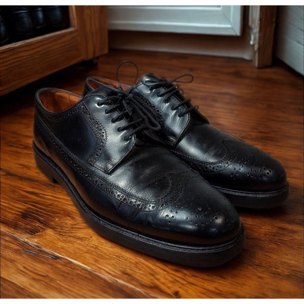 Polo Ralph Lauren Asher Wingtip Oxford Shoes Black Leather Italy Men's 9.5 D