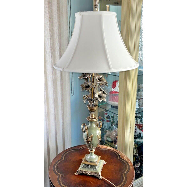 Antique French Victorian Art Deco Set Of 2 Hand Painted Lily Floral Lamps Works