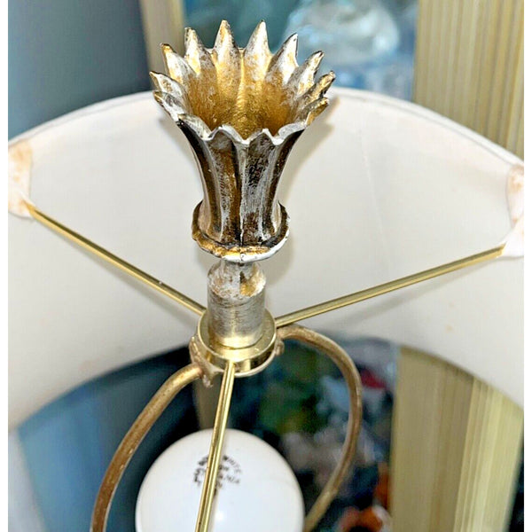 Antique French Victorian Art Deco Set Of 2 Hand Painted Lily Floral Lamps Works