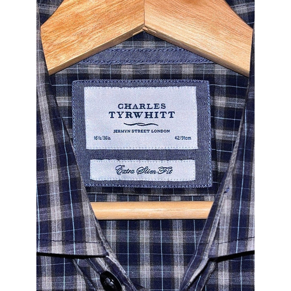Charles Tyrwhitt Dress Shirt Non Iron Extra Slim Fit Check Men's 16.5/36