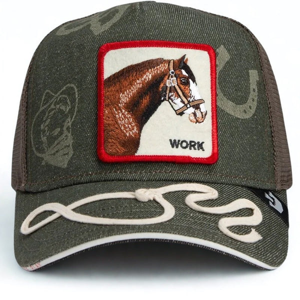 Goorin Bros The Farm “Work” Horse Trucker Hat Olive A-Frame Double Shift EUC